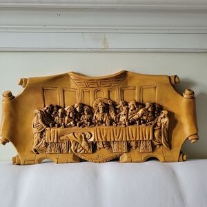 Hand carved Last Supper 3D Religious Wall Art Wood Plaque Sculpture